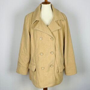 Vtg Old Navy Italian Wool Blend Pea Coat Sz XXL Beige Preppy Nautical Academia